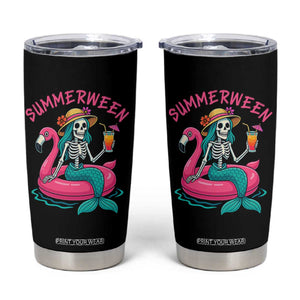 Summerween Skeleton Mermaid Tumbler Cup Flamingo Float Funny Spooky Summer Halloween Vibes TS02 Black Print Your Wear