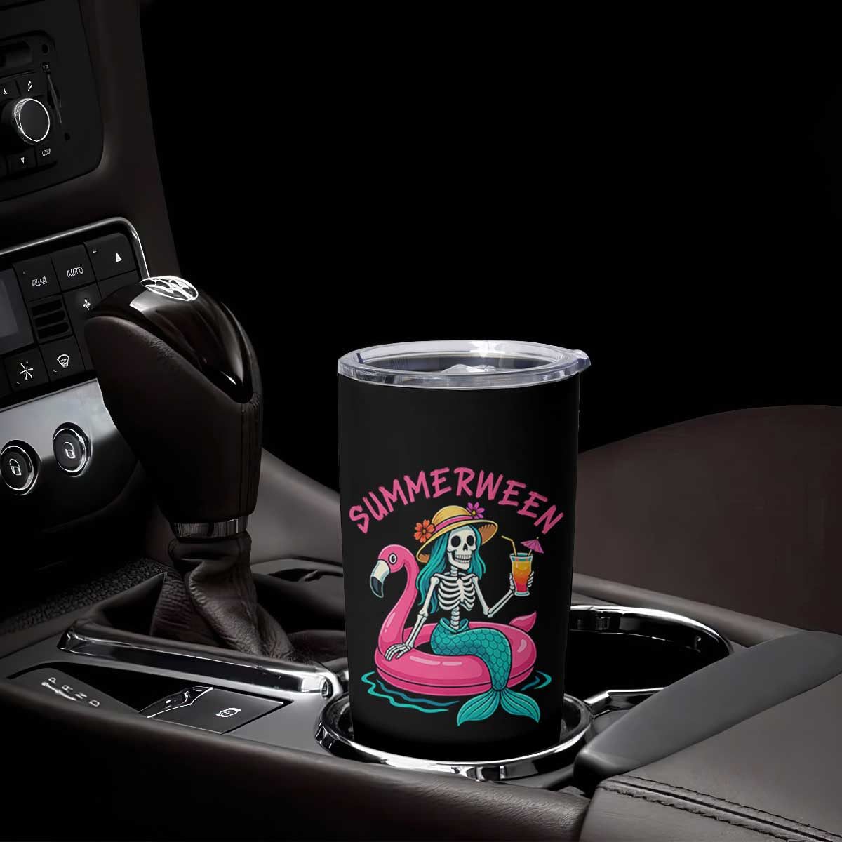 Summerween Skeleton Mermaid Tumbler Cup Flamingo Float Funny Spooky Summer Halloween Vibes TS02 Print Your Wear