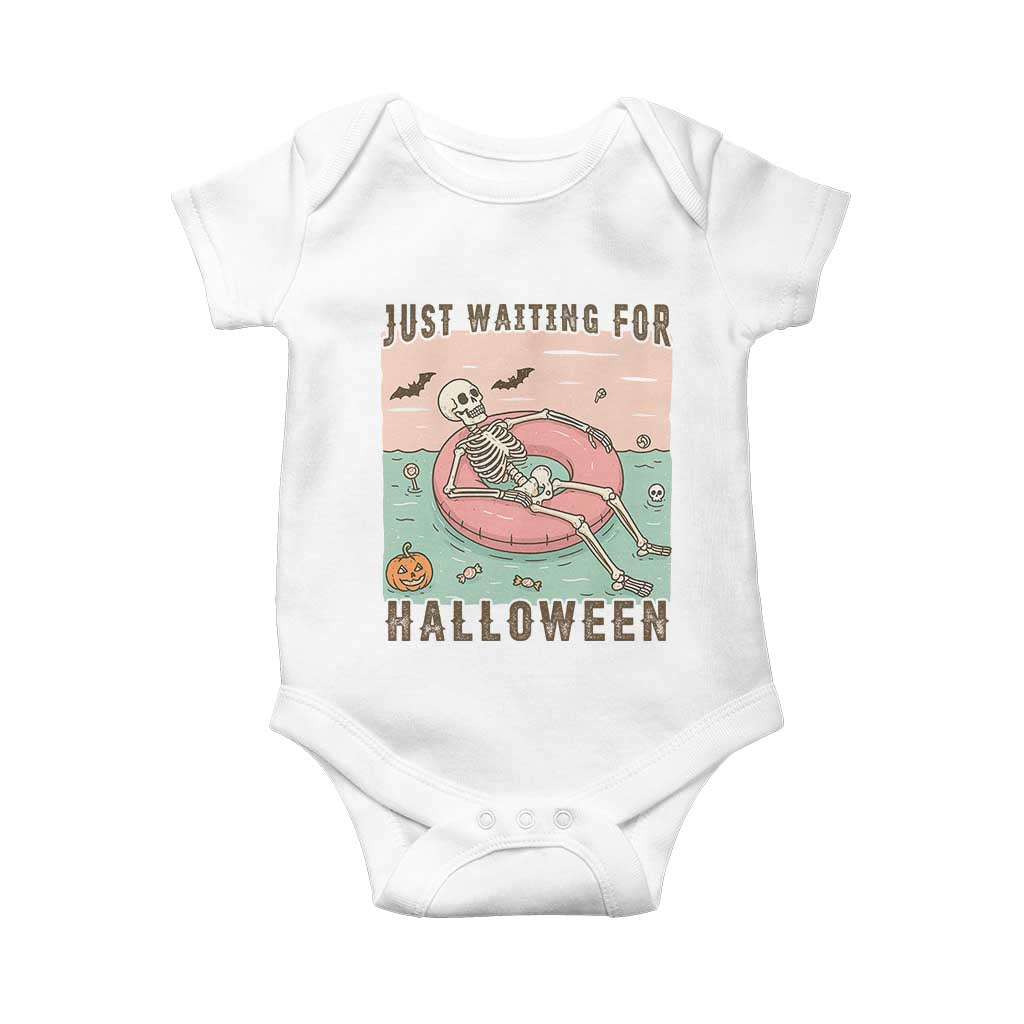 Spooky Summer Skeleton Baby Onesie Just Waiting For Halloween Summer Pool Party TS02 White Print Your Wear