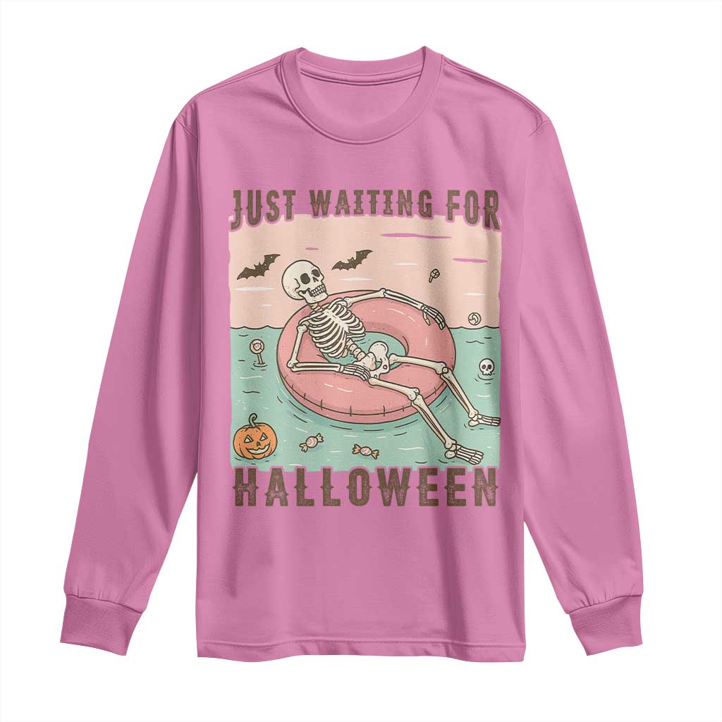Spooky Summer Skeleton Long Sleeve Shirt Just Waiting For Halloween Summer Pool Party TS02 Azalea Print Your Wear