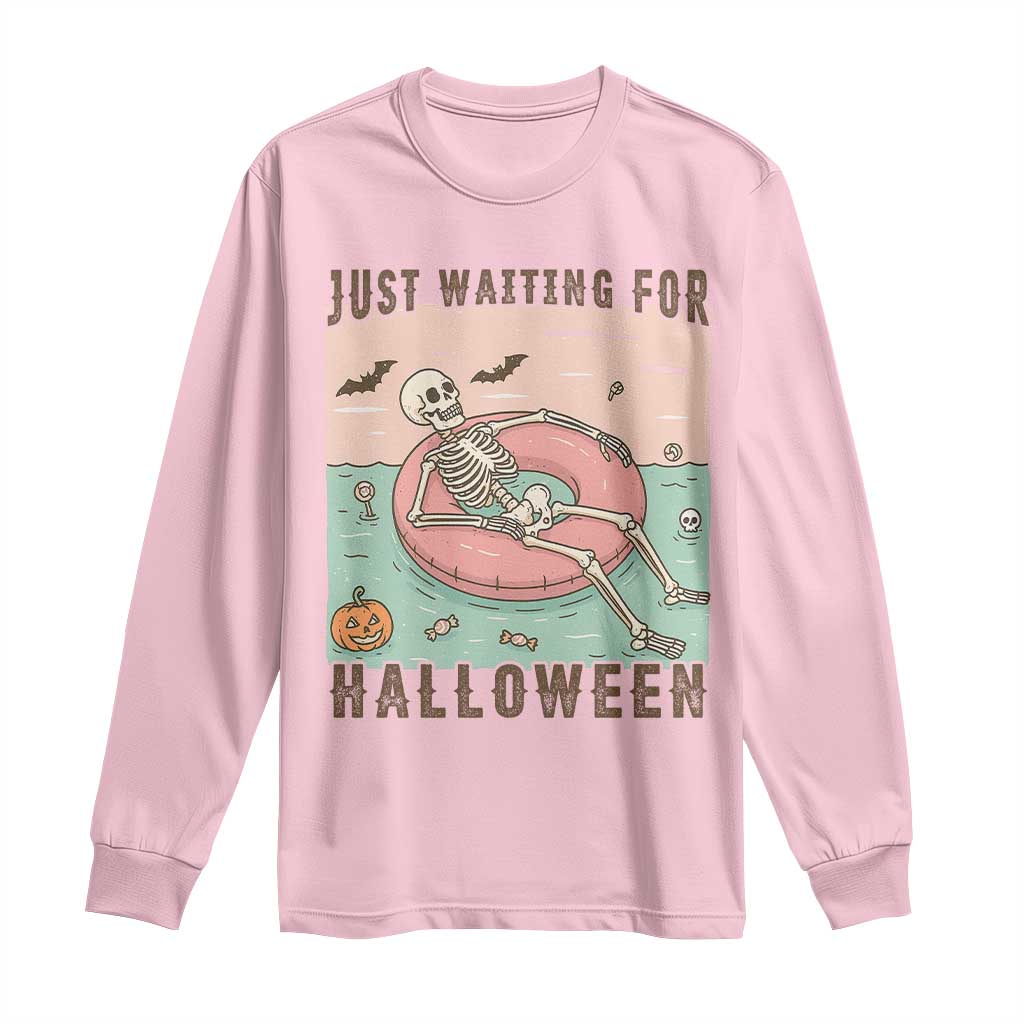 Spooky Summer Skeleton Long Sleeve Shirt Just Waiting For Halloween Summer Pool Party TS02 Light Pink Print Your Wear
