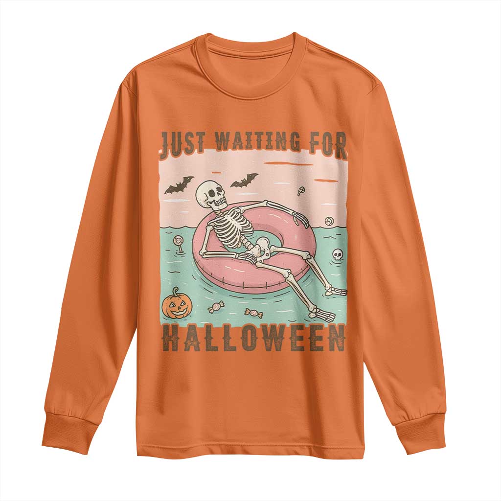Spooky Summer Skeleton Long Sleeve Shirt Just Waiting For Halloween Summer Pool Party TS02 Orange Print Your Wear