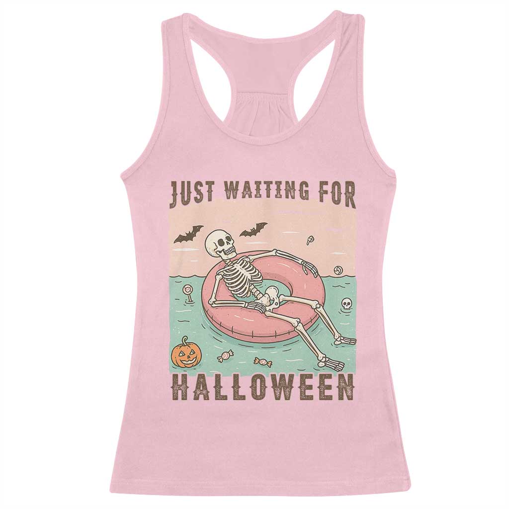 Spooky Summer Skeleton Racerback Tank Top Just Waiting For Halloween Summer Pool Party TS02 Light Pink Print Your Wear