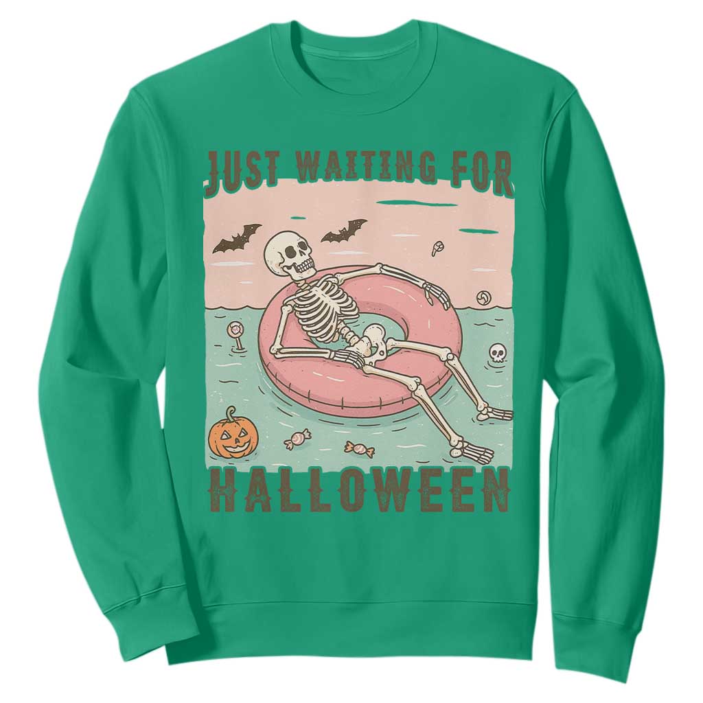 Spooky Summer Skeleton Sweatshirt Just Waiting For Halloween Summer Pool Party TS02 Irish Green Print Your Wear