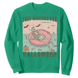 Spooky Summer Skeleton Sweatshirt Just Waiting For Halloween Summer Pool Party TS02 Irish Green Print Your Wear