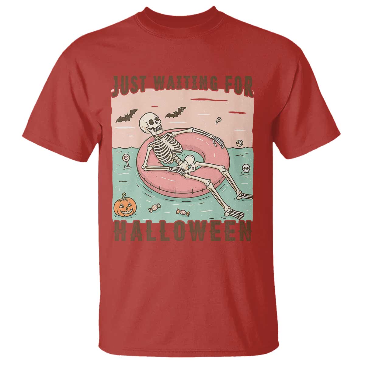 Spooky Summer Skeleton T Shirt Just Waiting For Halloween Summer Pool Party TS02 Red Print Your Wear