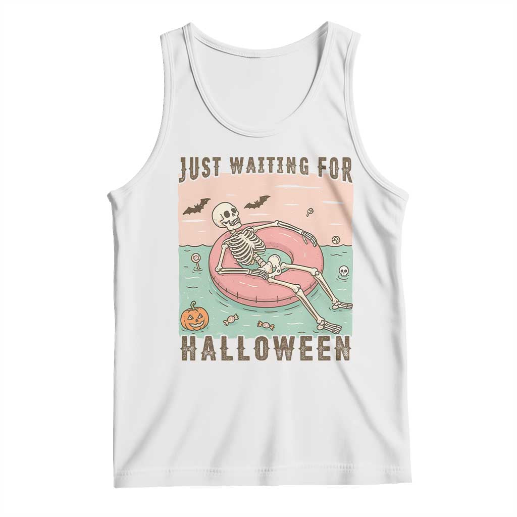 Spooky Summer Skeleton Tank Top Just Waiting For Halloween Summer Pool Party TS02 White Print Your Wear