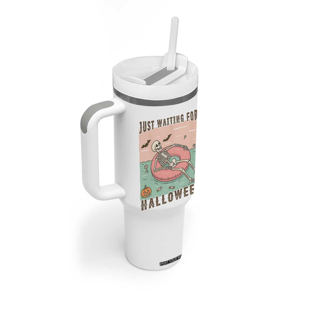 Spooky Summer Skeleton Tumbler With Handle Just Waiting For Halloween Summer Pool Party TS02 Print Your Wear