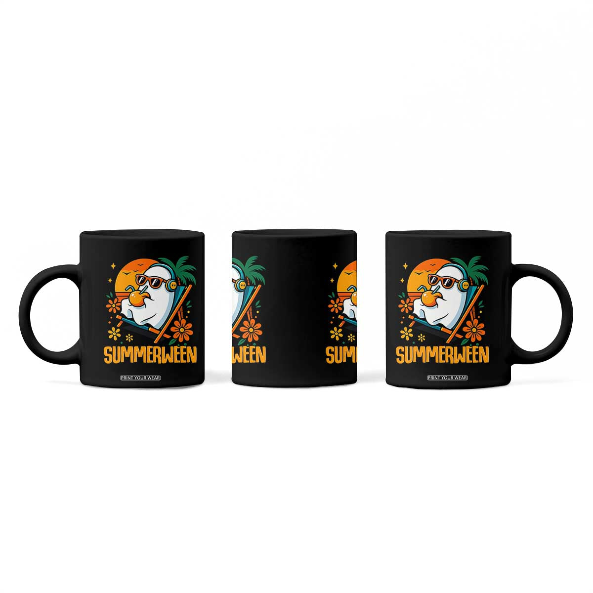 Tropical Summerween Boo Sheet Coffee Mug Funny Ghost Halloween Summer Beach Vibes TS02 Print Your Wear