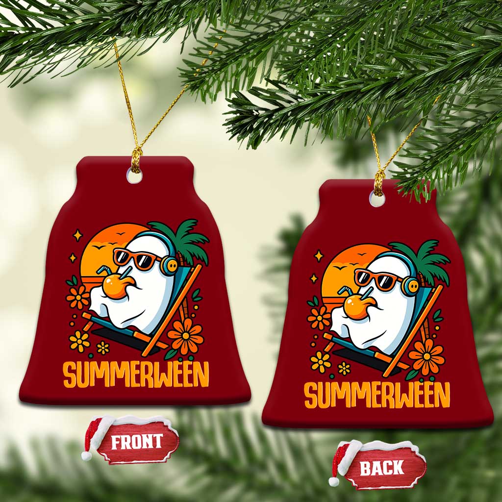 Tropical Summerween Boo Sheet Ceramic Ornament Funny Ghost Halloween Summer Beach Vibes TS02 Print Your Wear