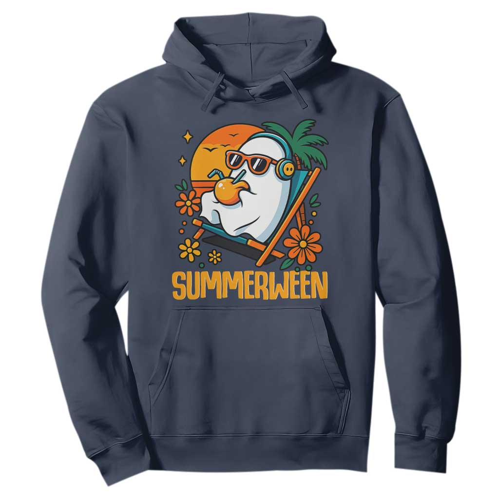 Tropical Summerween Boo Sheet Hoodie Funny Ghost Halloween Summer Beach Vibes TS02 Navy Print Your Wear