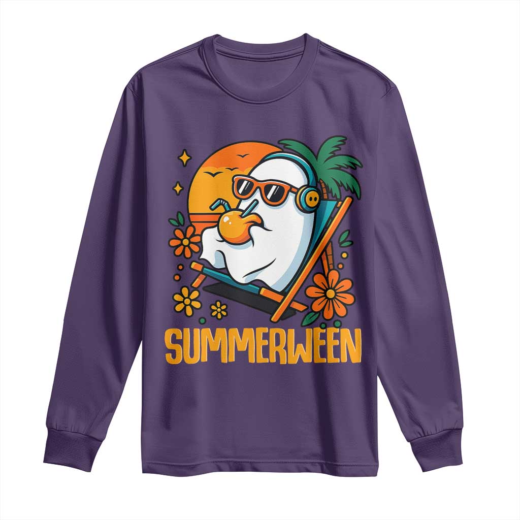 Tropical Summerween Boo Sheet Long Sleeve Shirt Funny Ghost Halloween Summer Beach Vibes TS02 Purple Print Your Wear