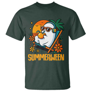 Tropical Summerween Boo Sheet T Shirt Funny Ghost Halloween Summer Beach Vibes TS02 Dark Forest Green Print Your Wear