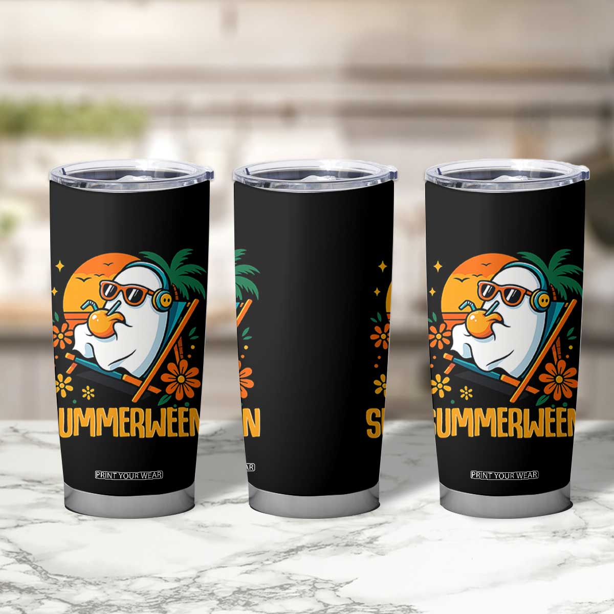 Tropical Summerween Boo Sheet Tumbler Cup Funny Ghost Halloween Summer Beach Vibes TS02 Print Your Wear