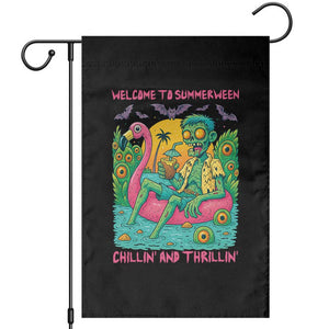 Summerween Zombie Pool Party Garden Flag Chillin and Thrillin Flamingo Float Summer Halloween TS02 Black Print Your Wear