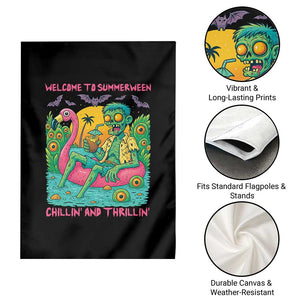 Summerween Zombie Pool Party Garden Flag Chillin and Thrillin Flamingo Float Summer Halloween TS02 Print Your Wear