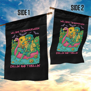 Summerween Zombie Pool Party Garden Flag Chillin and Thrillin Flamingo Float Summer Halloween TS02 Print Your Wear