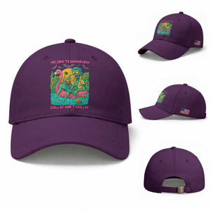 Summerween Zombie Pool Party Baseball Cap Chillin and Thrillin Flamingo Float Summer Halloween TS02 Baseball Cap Universal Fit Purple Print Your Wear