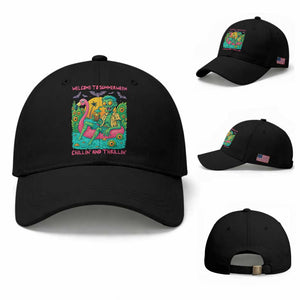 Summerween Zombie Pool Party Baseball Cap Chillin and Thrillin Flamingo Float Summer Halloween TS02 Baseball Cap Universal Fit Black Print Your Wear