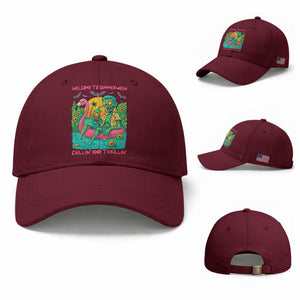 Summerween Zombie Pool Party Baseball Cap Chillin and Thrillin Flamingo Float Summer Halloween TS02 Baseball Cap Universal Fit Maroon Print Your Wear