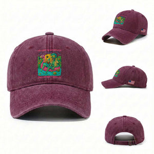 Summerween Zombie Pool Party Washed Cotton Baseball Cap Chillin and Thrillin Flamingo Float Summer Halloween TS02 Washed Cap Universal Fit Burgundy Print Your Wear