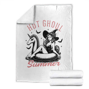 Hot Ghoul Summer Throw Blanket Retro Pin Up Witch Summerween Summer Beach Halloween Vibes TS02 White Print Your Wear