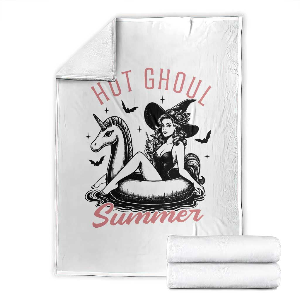 Hot Ghoul Summer Throw Blanket Retro Pin Up Witch Summerween Summer Beach Halloween Vibes TS02 White Print Your Wear