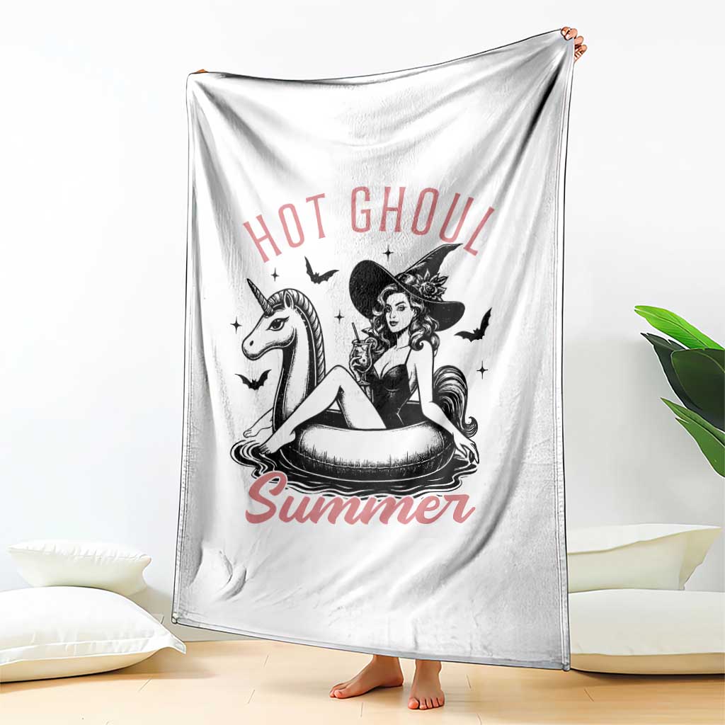 Hot Ghoul Summer Throw Blanket Retro Pin Up Witch Summerween Summer Beach Halloween Vibes TS02 Print Your Wear