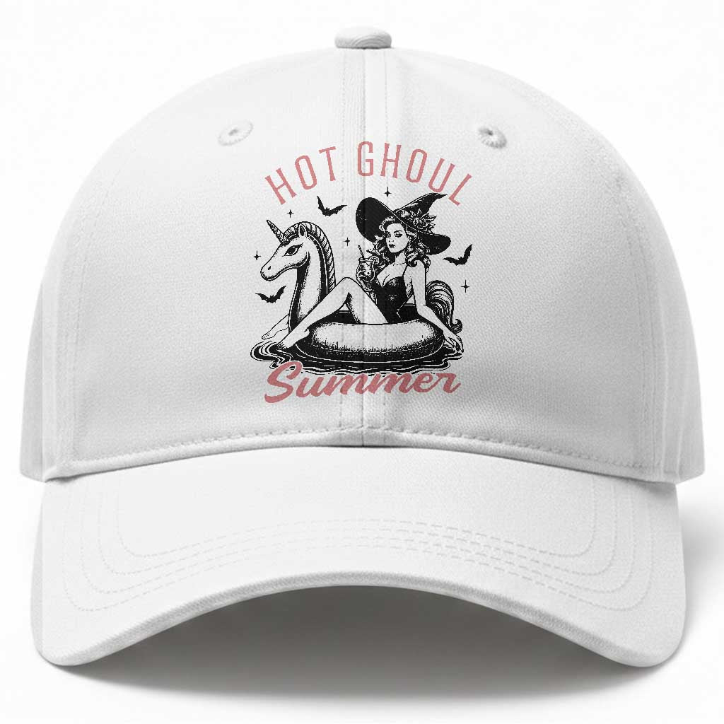 Hot Ghoul Summer Baseball Cap Retro Pin Up Witch Summerween Summer Beach Halloween Vibes TS02 Print Your Wear