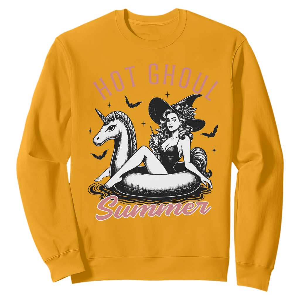 Hot Ghoul Summer Sweatshirt Retro Pin Up Witch Summerween Summer Beach Halloween Vibes TS02 Gold Print Your Wear