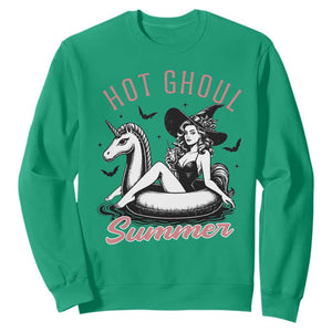 Hot Ghoul Summer Sweatshirt Retro Pin Up Witch Summerween Summer Beach Halloween Vibes TS02 Irish Green Print Your Wear