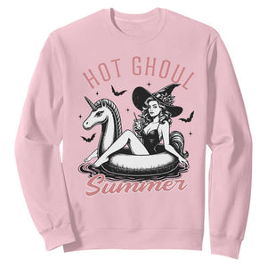 Hot Ghoul Summer Sweatshirt Retro Pin Up Witch Summerween Summer Beach Halloween Vibes TS02 Light Pink Print Your Wear