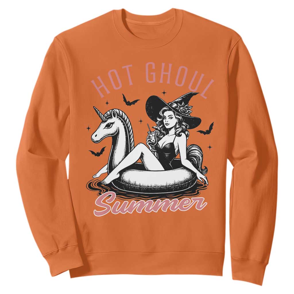 Hot Ghoul Summer Sweatshirt Retro Pin Up Witch Summerween Summer Beach Halloween Vibes TS02 Orange Print Your Wear