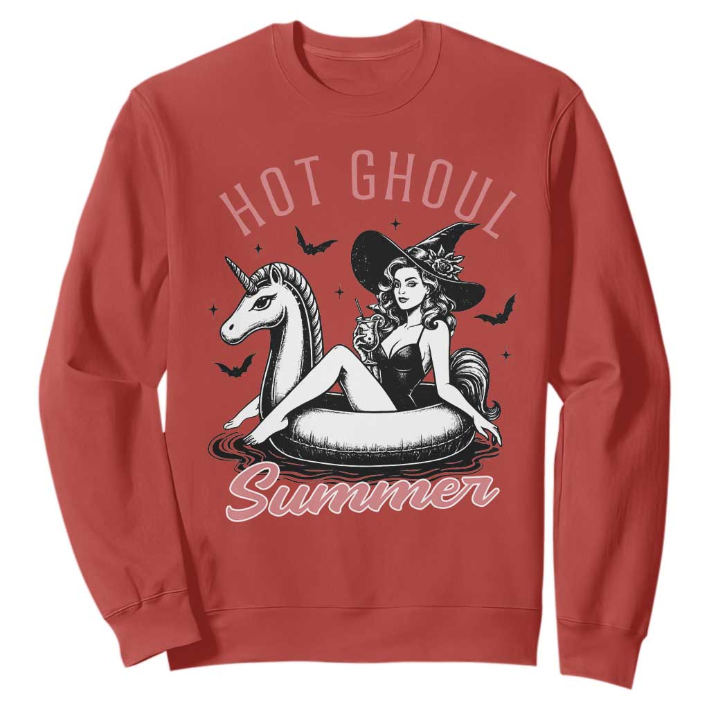 Hot Ghoul Summer Sweatshirt Retro Pin Up Witch Summerween Summer Beach Halloween Vibes TS02 Red Print Your Wear