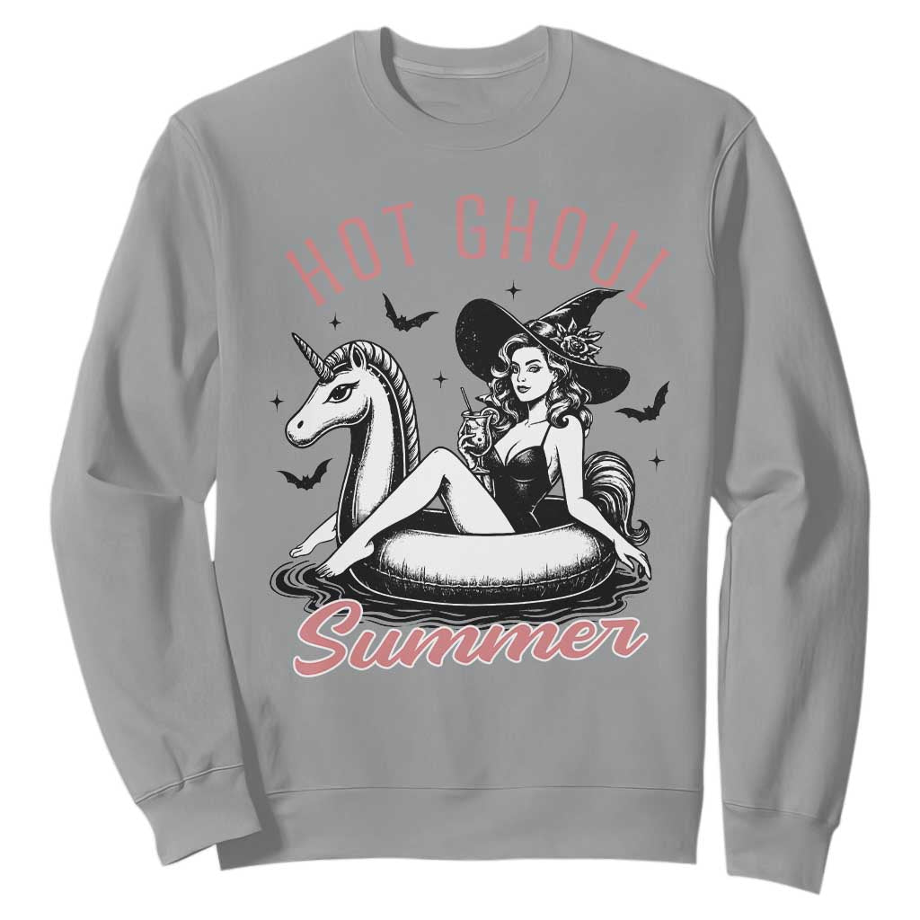 Hot Ghoul Summer Sweatshirt Retro Pin Up Witch Summerween Summer Beach Halloween Vibes TS02 Sport Gray Print Your Wear