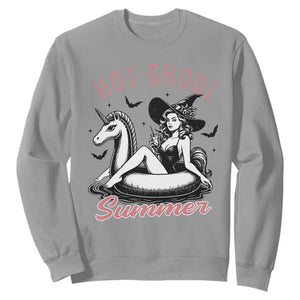 Hot Ghoul Summer Sweatshirt Retro Pin Up Witch Summerween Summer Beach Halloween Vibes TS02 Sport Gray Print Your Wear
