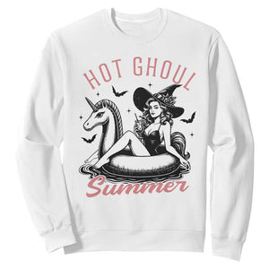 Hot Ghoul Summer Sweatshirt Retro Pin Up Witch Summerween Summer Beach Halloween Vibes TS02 White Print Your Wear