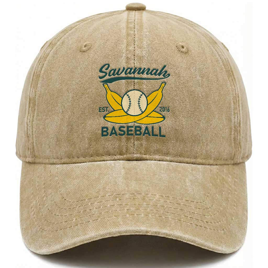 Retro Savannah Baseball Est. 2016 Washed Cotton Baseball Cap - Funny Banana and Ball Vintage Sports TS02 Washed Cap Universal Fit Khaki Print Your Wear