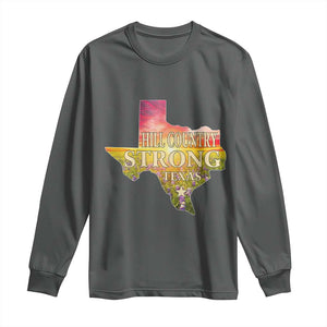 Hill Country Strong Texas Long Sleeve Shirt Sunset Bluebonnet Resilience TS02 Dark Heather Print Your Wear