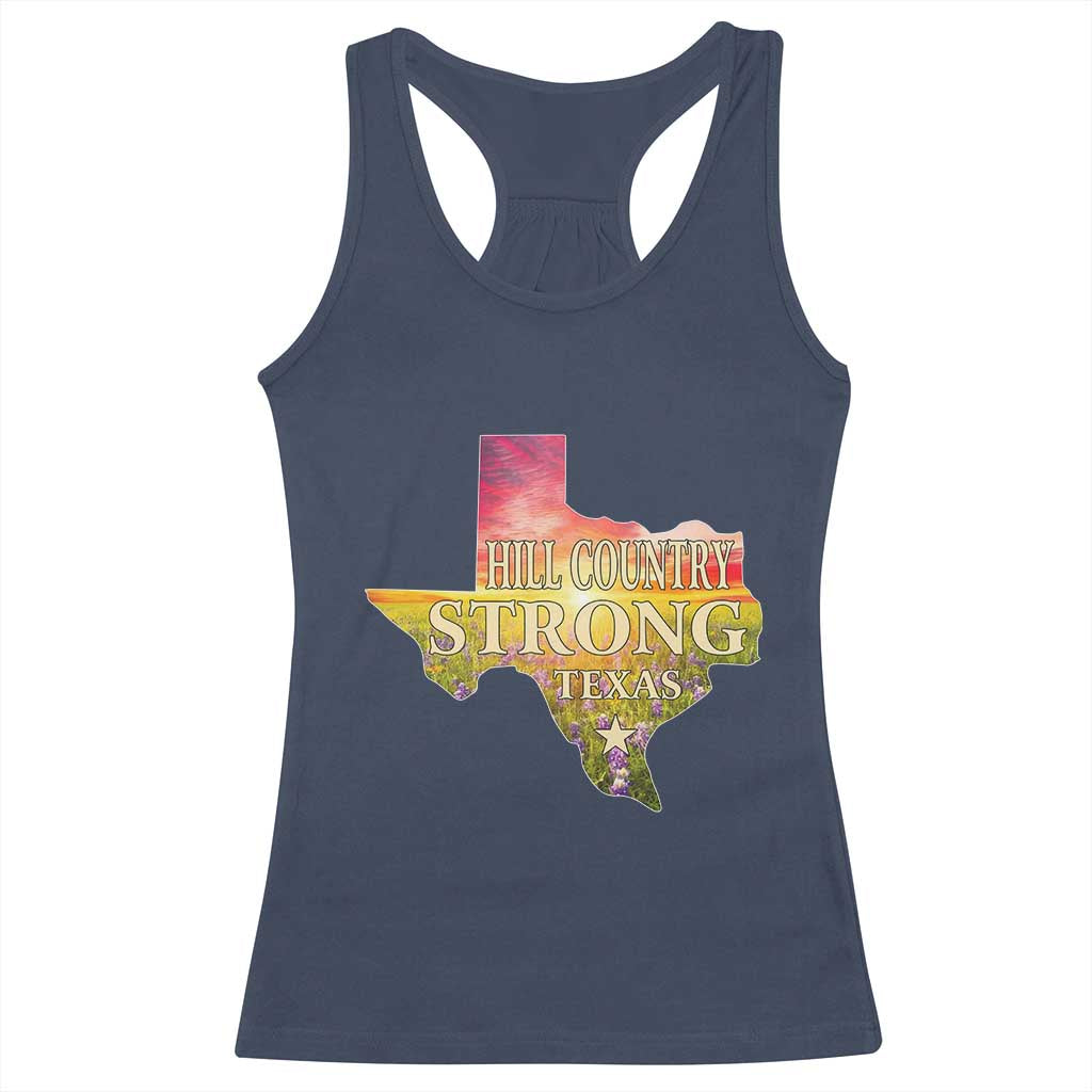 Hill Country Strong Texas Racerback Tank Top Sunset Bluebonnet Resilience TS02 Navy Print Your Wear