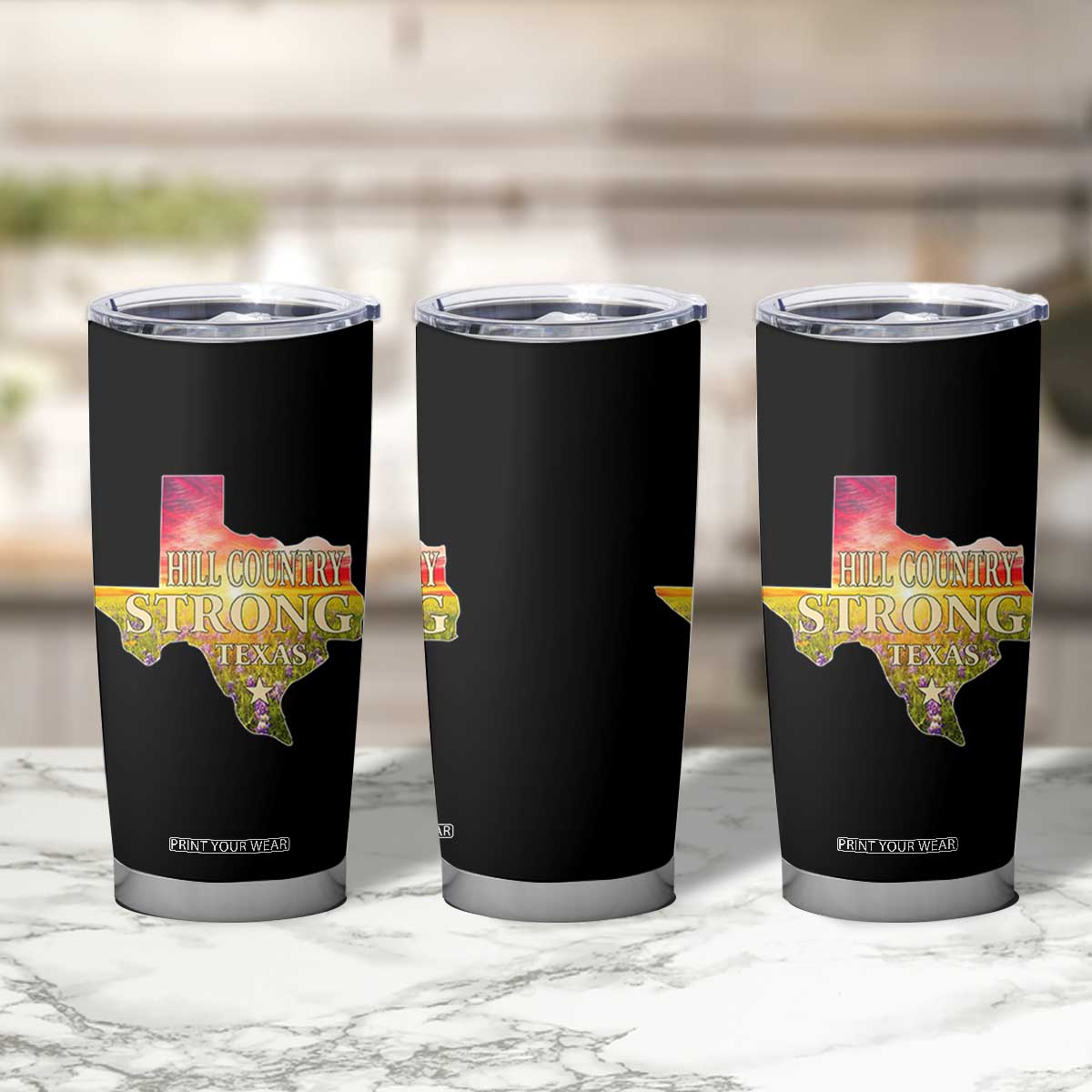 Hill Country Strong Texas Tumbler Cup Sunset Bluebonnet Resilience TS02 Print Your Wear