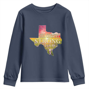 Hill Country Strong Texas Youth Sweatshirt Sunset Bluebonnet Resilience TS02 Navy Print Your Wear