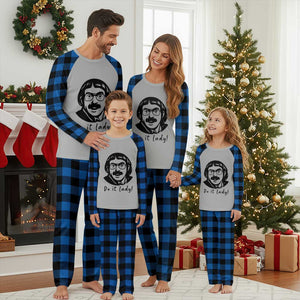 Funny Do It Lady Plaid Pajama Set Mustache Guy Meme Parody TS02 Blue Plaid Print Your Wear