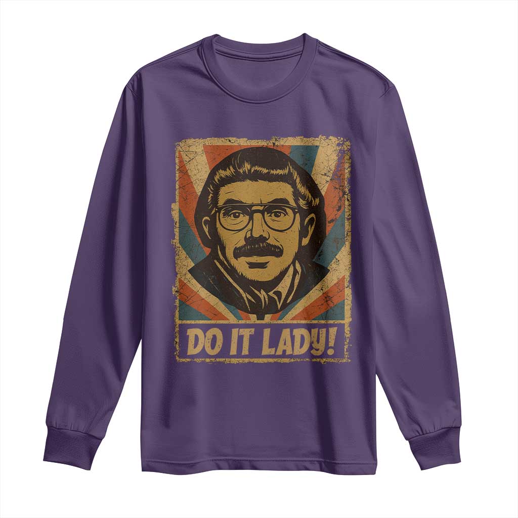 Funny Do It Lady Vintage Long Sleeve Shirt Retro 70s Mustache Guy Meme Parody TS02 Purple Print Your Wear