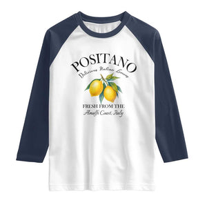 Positano Lemons Raglan Shirt Fresh from the Amalfi Coast Italian Fruit TS02 White Navy Print Your Wear