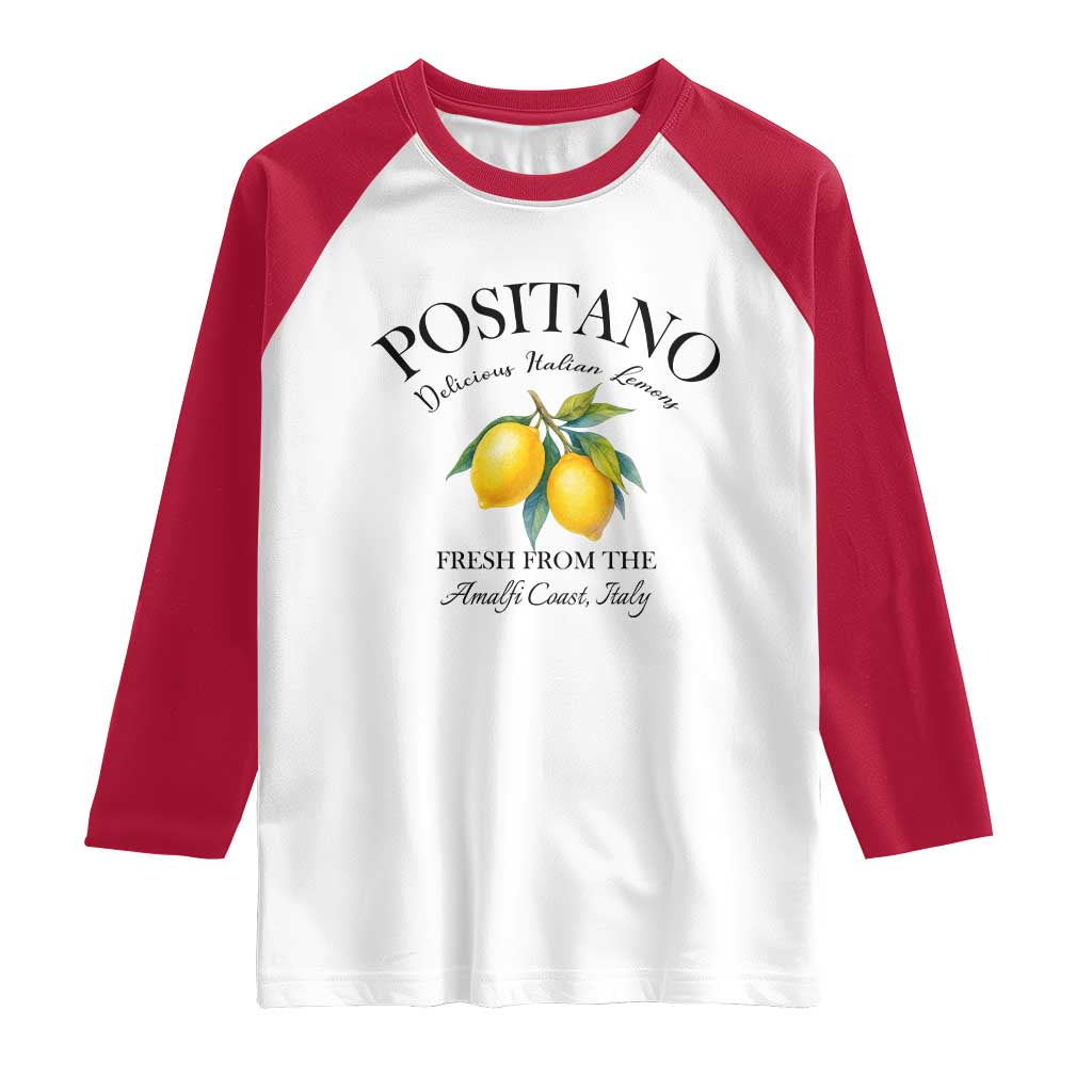 Positano Lemons Raglan Shirt Fresh from the Amalfi Coast Italian Fruit TS02 White Red Print Your Wear