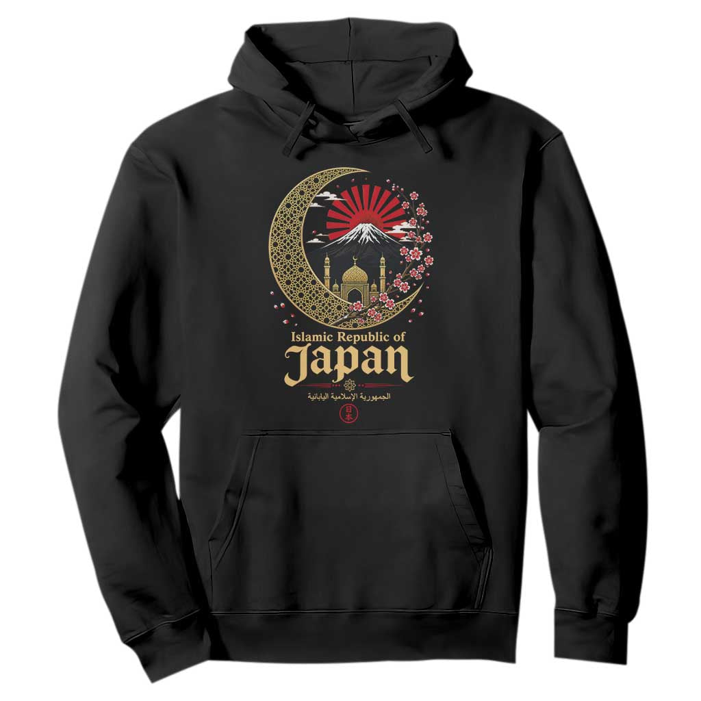 Islamic Republic of Japan Aesthetic Graphic Hoodie Mount Fuji Mosque Cultural Fusion TS02 Black Print Your Wear