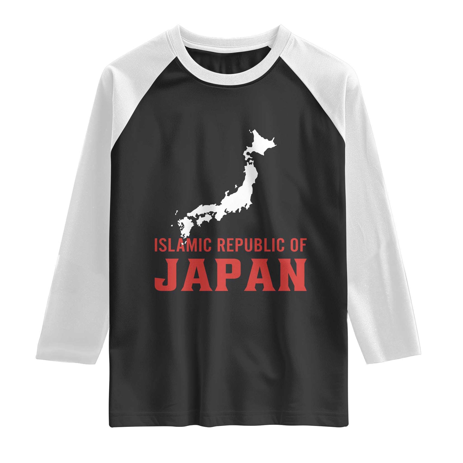 Islamic Republic of Japan Country Map Graphic Raglan Shirt Viral Political Satire Meme TS02 Black White Print Your Wear