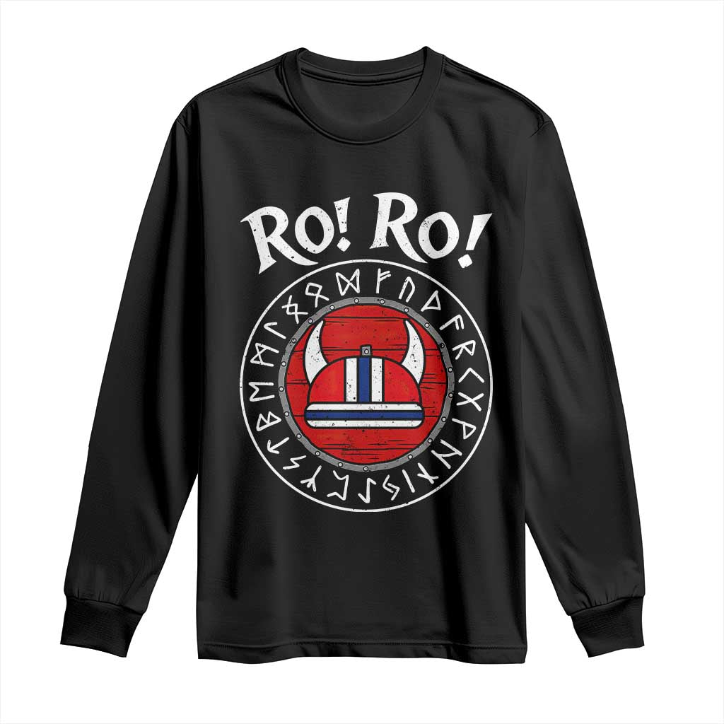 Ro Ro Ro Viking Chant Norway Football Fans Long Sleeve Shirt Norwegian Pride Distressed Norse Runes Shield Patriotic Supporter TS02 Black Print Your Wear