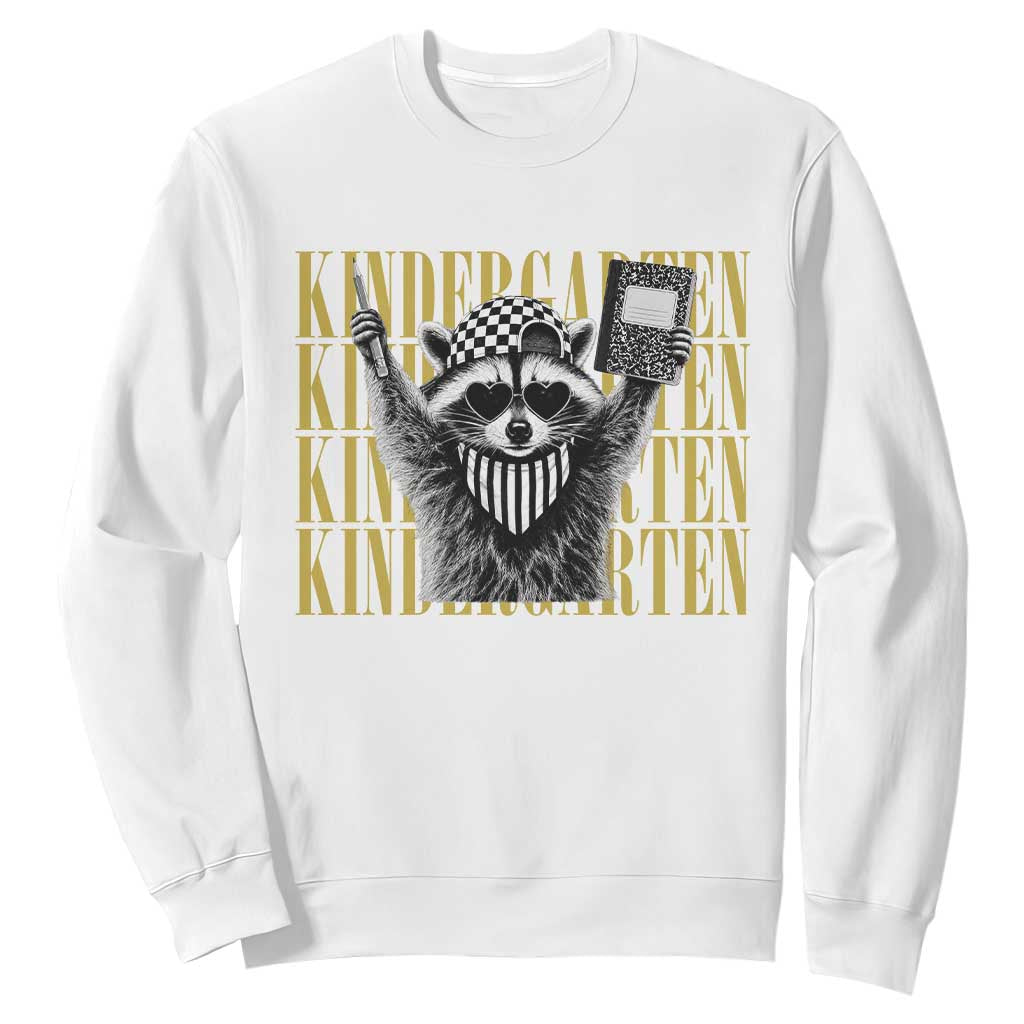 Cool Kindergarten Raccoon Back to School Sweatshirt First Day of School Funny Kids Gift TS02 White Print Your Wear
